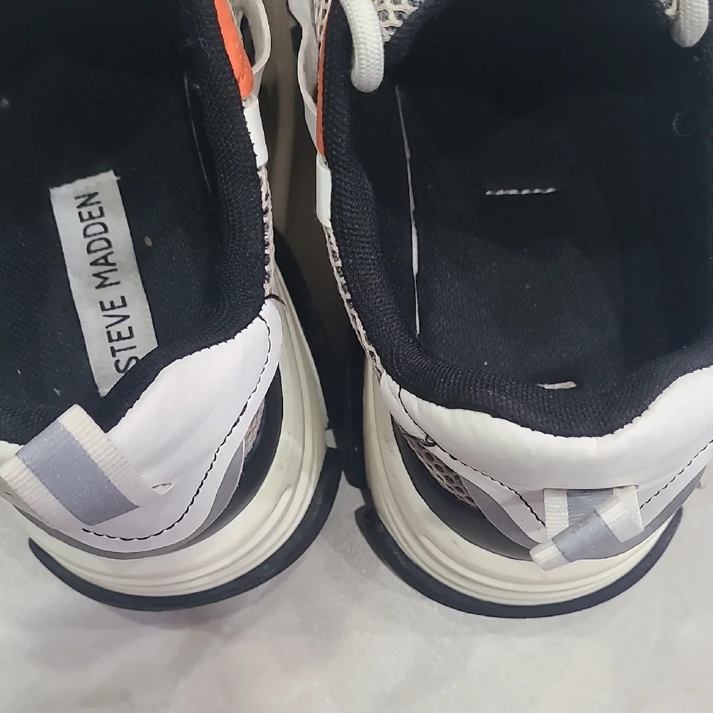 Steve Madden White and Black Sneakers with Coral Highlights